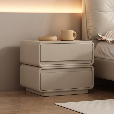 Contemporary Nordic Rectangular Solid Wood Microfiber Leather Nightstand 2-Drawer For Bedroom