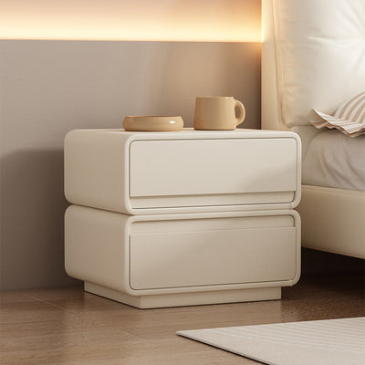 Contemporary Nordic Rectangular Solid Wood Microfiber Leather Nightstand 2-Drawer For Bedroom