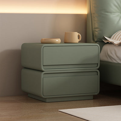 Contemporary Nordic Rectangular Solid Wood Microfiber Leather Nightstand 2-Drawer For Bedroom