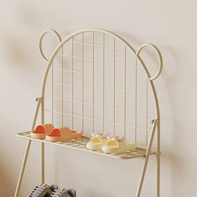Modern Art Deco Grid Bear Iron Kids Shoe Storage 3-Tier For Hallway