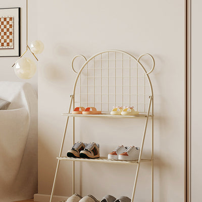 Modern Art Deco Grid Bear Iron Kids Shoe Storage 3-Tier For Hallway