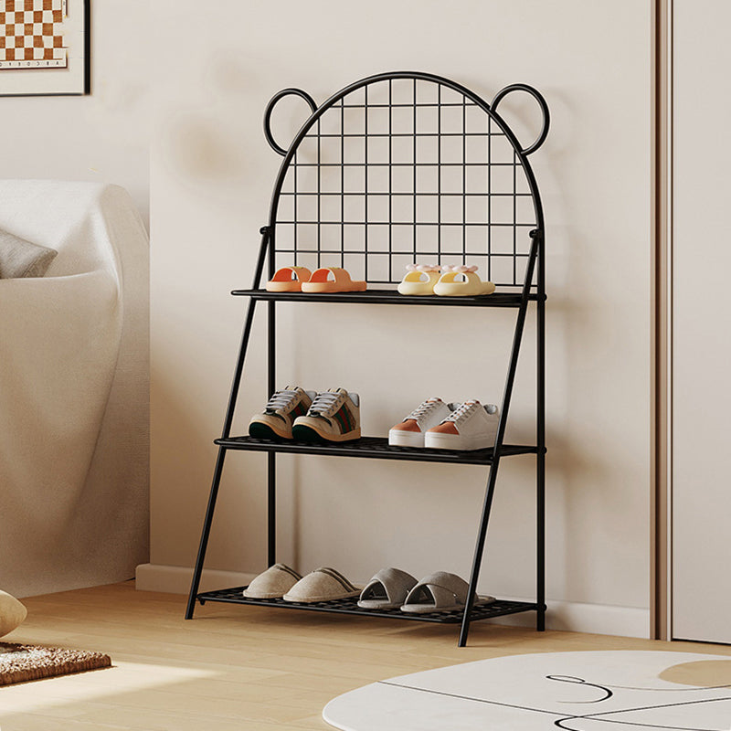 Modern Art Deco Grid Bear Iron Kids Shoe Storage 3-Tier For Hallway