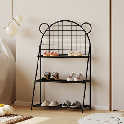 Modern Art Deco Grid Bear Iron Kids Shoe Storage 3-Tier For Hallway