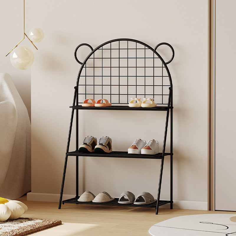 Modern Art Deco Grid Bear Iron Kids Shoe Storage 3-Tier For Hallway