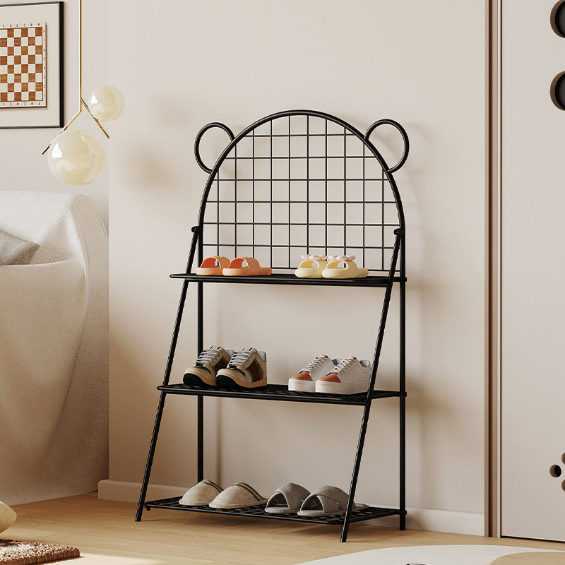 Modern Art Deco Grid Bear Iron Kids Shoe Storage 3-Tier For Hallway