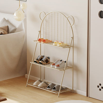 Modern Art Deco Grid Bear Iron Kids Shoe Storage 3-Tier For Hallway