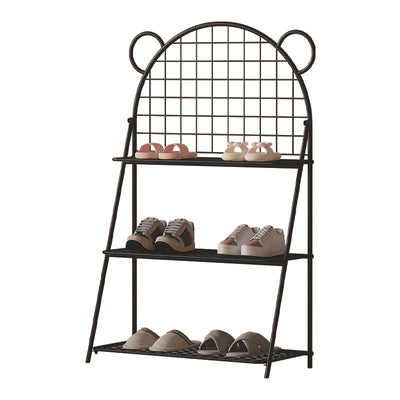 Modern Art Deco Grid Bear Iron Kids Shoe Storage 3-Tier For Hallway