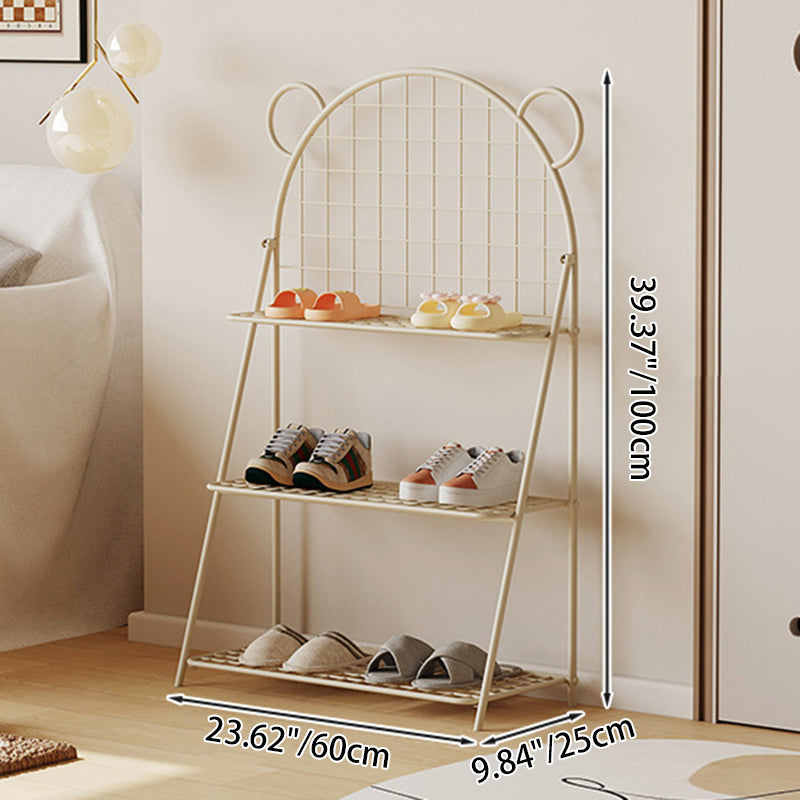Modern Art Deco Grid Bear Iron Kids Shoe Storage 3-Tier For Hallway