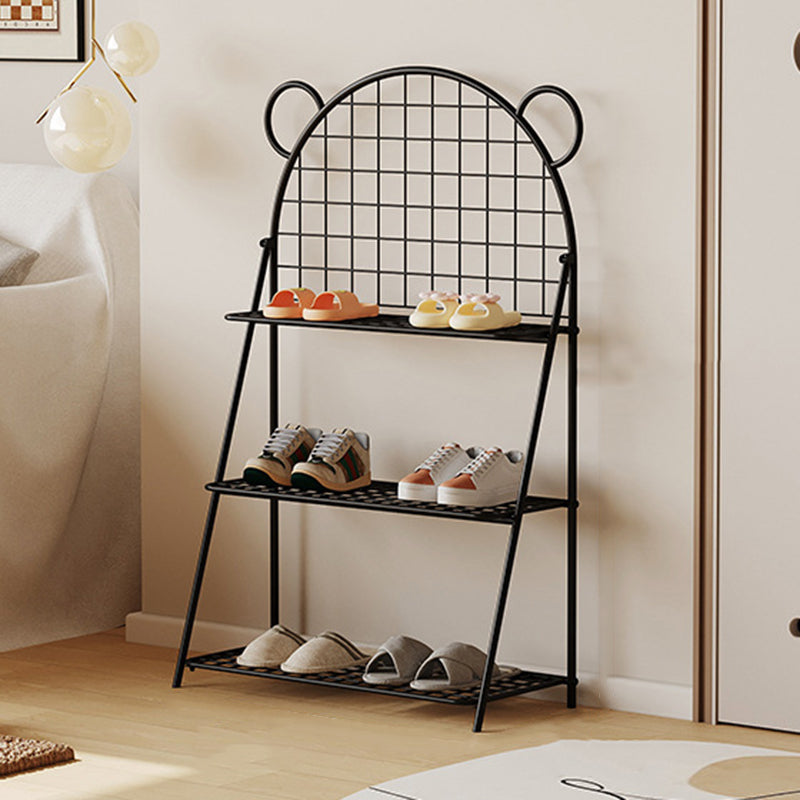 Modern Art Deco Grid Bear Iron Kids Shoe Storage 3-Tier For Hallway
