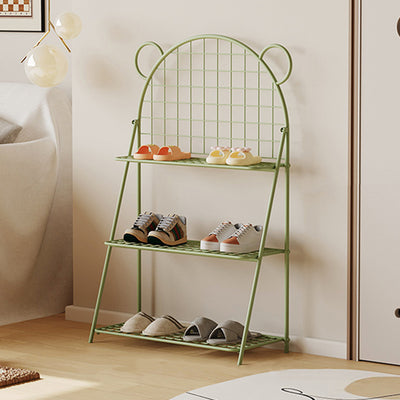Modern Art Deco Grid Bear Iron Kids Shoe Storage 3-Tier For Hallway