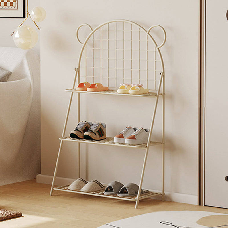 Modern Art Deco Grid Bear Iron Kids Shoe Storage 3-Tier For Hallway