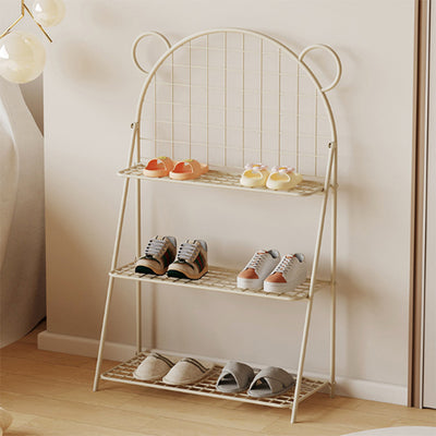 Modern Art Deco Grid Bear Iron Kids Shoe Storage 3-Tier For Hallway