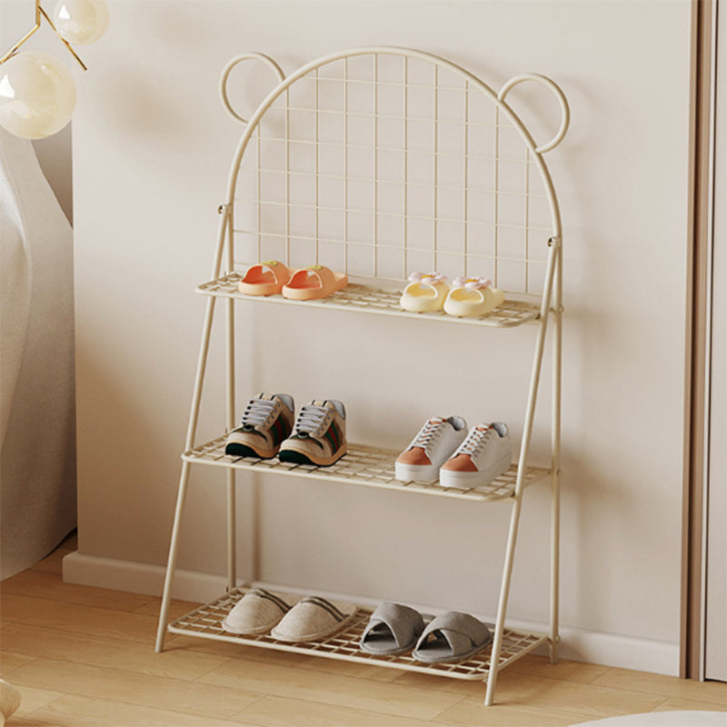 Modern Art Deco Grid Bear Iron Kids Shoe Storage 3-Tier For Hallway