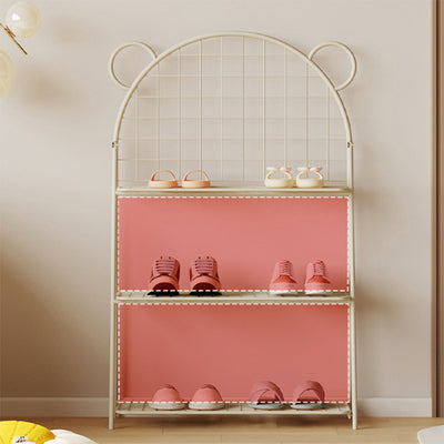 Modern Art Deco Grid Bear Iron Kids Shoe Storage 3-Tier For Hallway