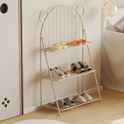 Modern Art Deco Grid Bear Iron Kids Shoe Storage 3-Tier For Hallway