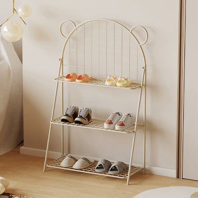 Modern Art Deco Grid Bear Iron Kids Shoe Storage 3-Tier For Hallway