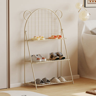 Modern Art Deco Grid Bear Iron Kids Shoe Storage 3-Tier For Hallway