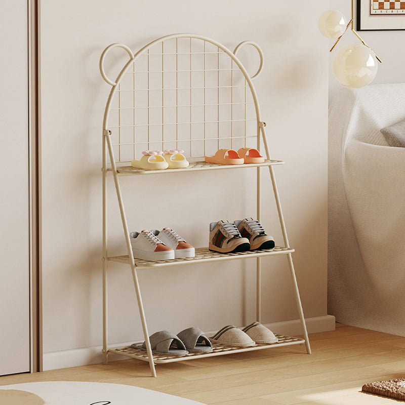 Modern Art Deco Grid Bear Iron Kids Shoe Storage 3-Tier For Hallway
