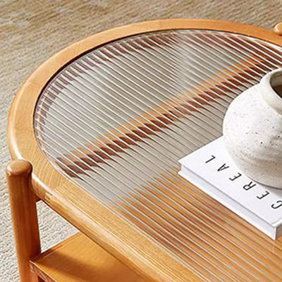 Traditional Rustic Oval Solid Wood Glass Rattan Weaving Coffee Table 4-Drawer For Living Room
