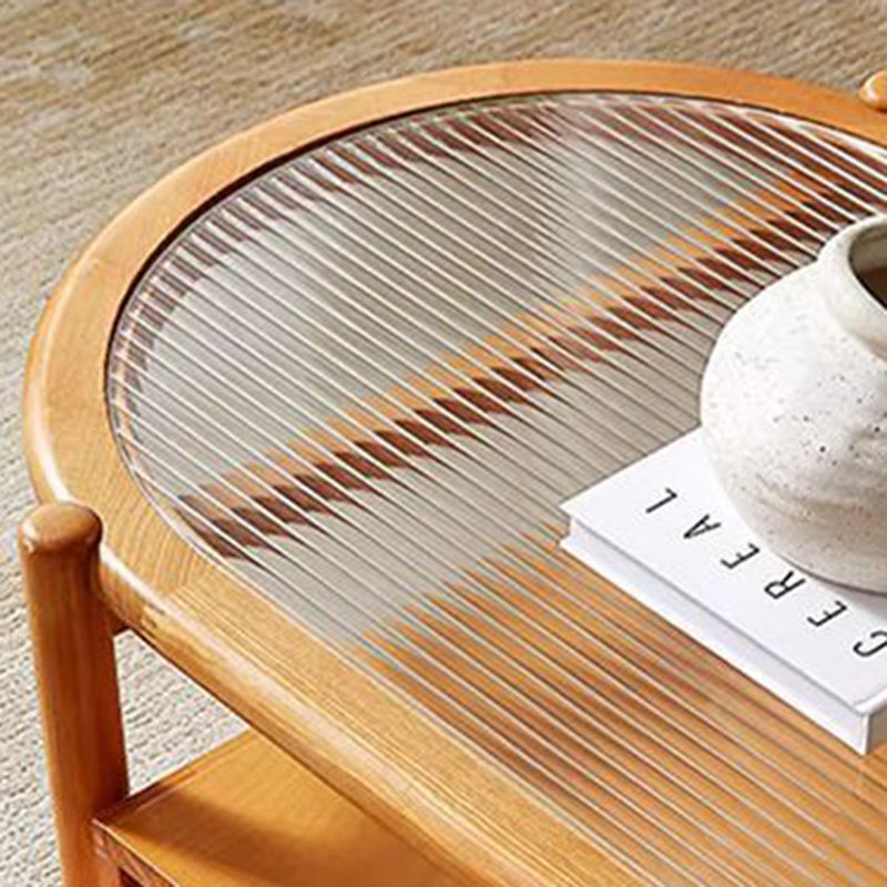 Traditional Rustic Oval Solid Wood Glass Rattan Weaving Coffee Table 4-Drawer For Living Room