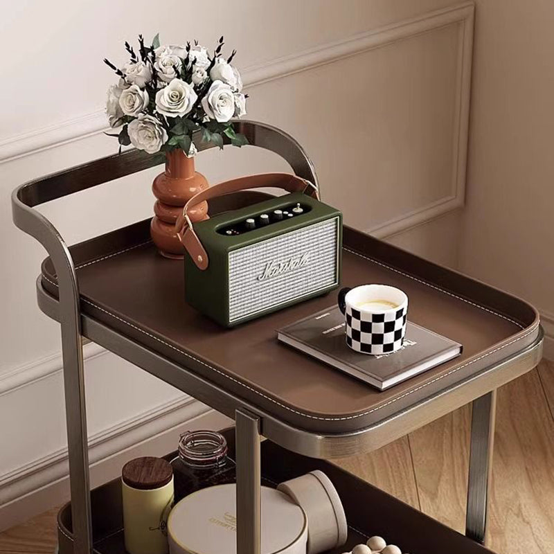 Contemporary Luxury Movable Rectangular Carbon Steel Faux Saddle Leather End Table 2-Tier For Living Room