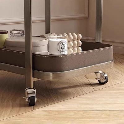 Contemporary Luxury Movable Rectangular Carbon Steel Faux Saddle Leather End Table 2-Tier For Living Room