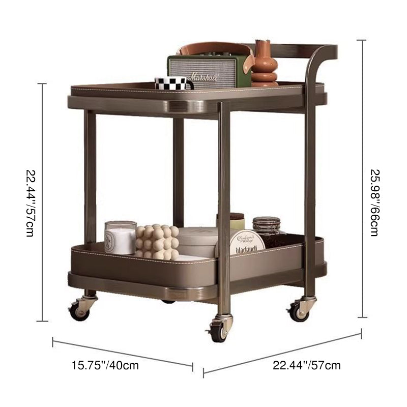 Contemporary Luxury Movable Rectangular Carbon Steel Faux Saddle Leather End Table 2-Tier For Living Room