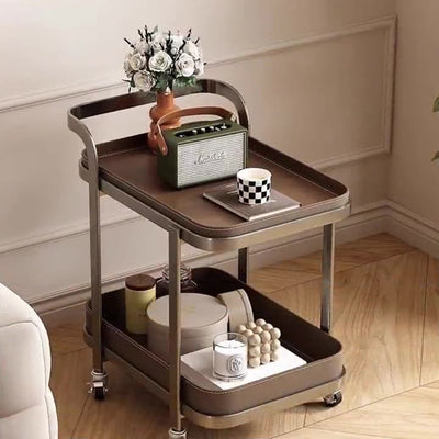 Contemporary Luxury Movable Rectangular Carbon Steel Faux Saddle Leather End Table 2-Tier For Living Room