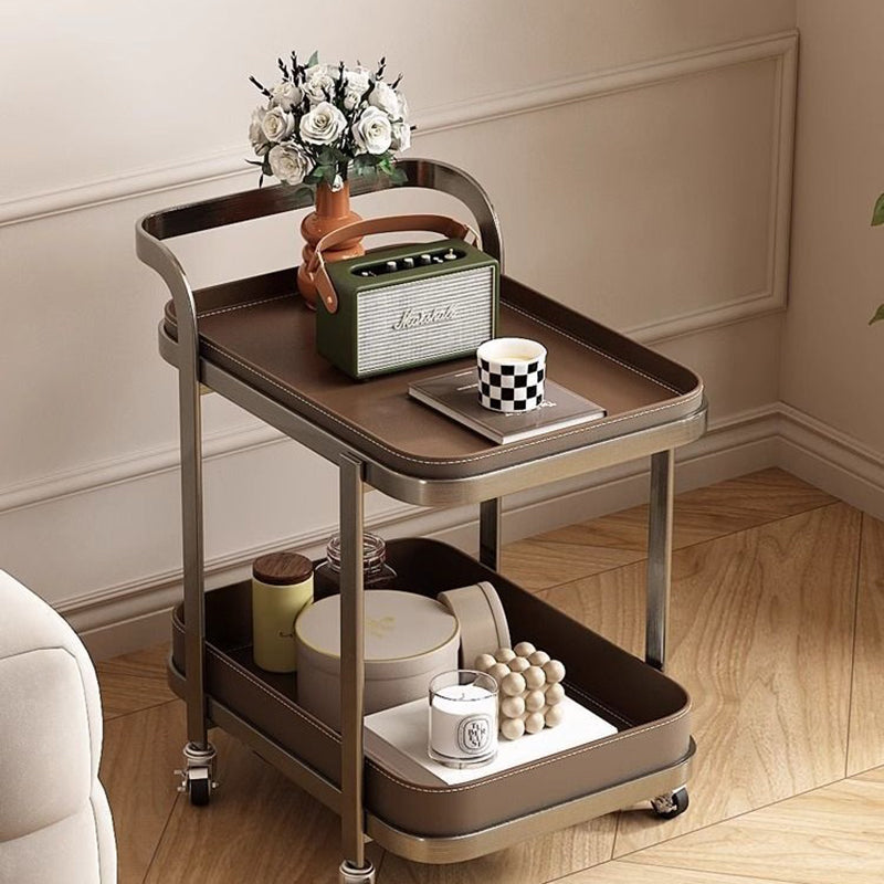 Contemporary Luxury Movable Rectangular Carbon Steel Faux Saddle Leather End Table 2-Tier For Living Room