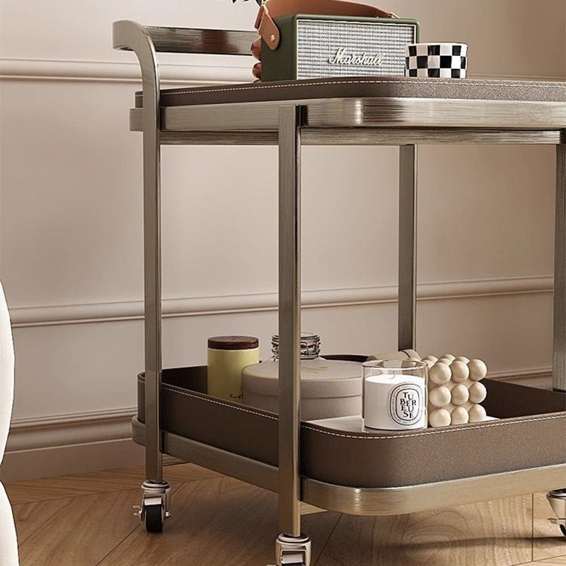 Contemporary Luxury Movable Rectangular Carbon Steel Faux Saddle Leather End Table 2-Tier For Living Room