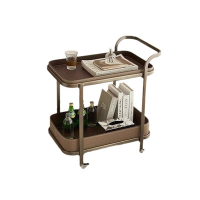 Contemporary Luxury Movable Rectangular Carbon Steel Faux Saddle Leather End Table 2-Tier For Living Room