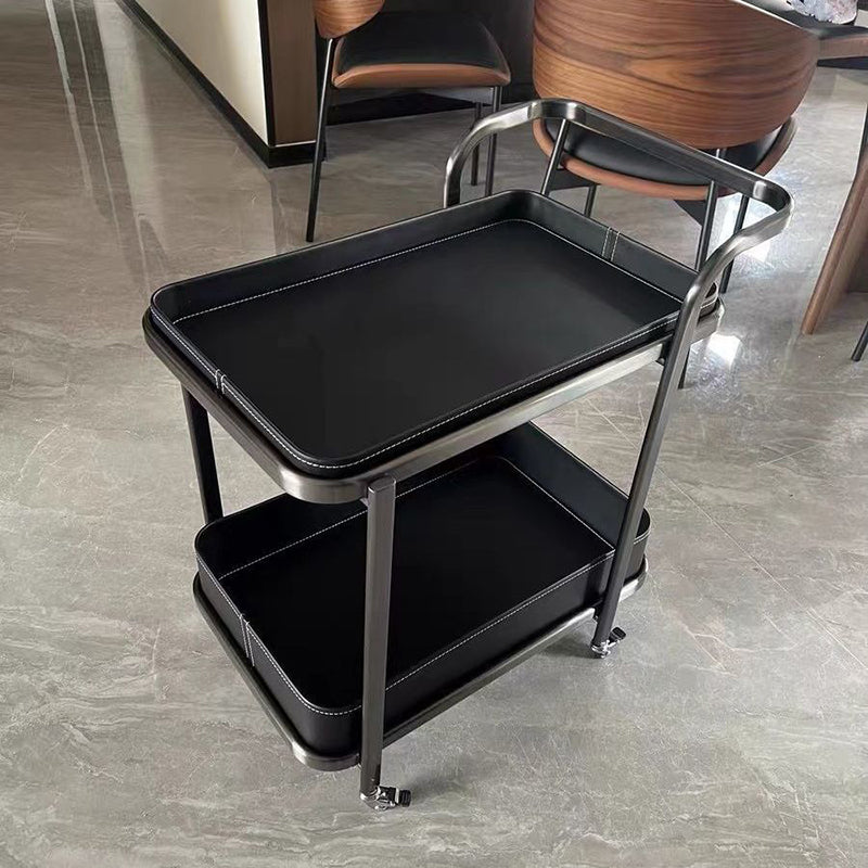 Contemporary Luxury Movable Rectangular Carbon Steel Faux Saddle Leather End Table 2-Tier For Living Room