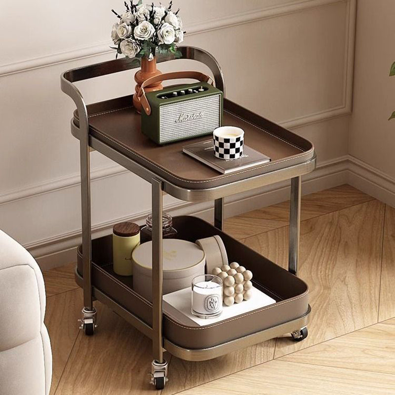 Contemporary Luxury Movable Rectangular Carbon Steel Faux Saddle Leather End Table 2-Tier For Living Room