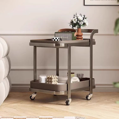 Contemporary Luxury Movable Rectangular Carbon Steel Faux Saddle Leather End Table 2-Tier For Living Room