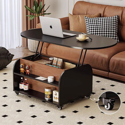 Traditional Vintage Liftable Oval Solid Wood Carbon Steel Metal Glass Plastic Rattan Weaving Movable Coffee Table 1-Drawer For Living Room