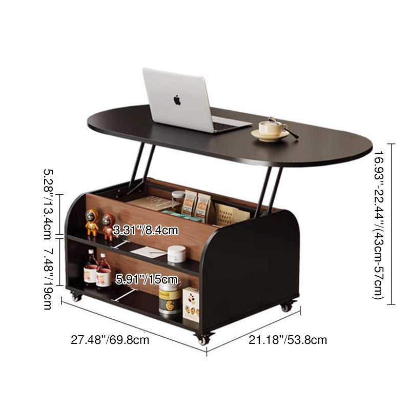 Traditional Vintage Liftable Oval Solid Wood Carbon Steel Metal Glass Plastic Rattan Weaving Movable Coffee Table 1-Drawer For Living Room