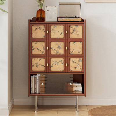 Traditional Chinese Large Capacity Rectangular Pine Wood Boxwood Xiangyun Gauze Stainless Steel Metal Glass Storage Cabinet 3-Drawer For Living Room
