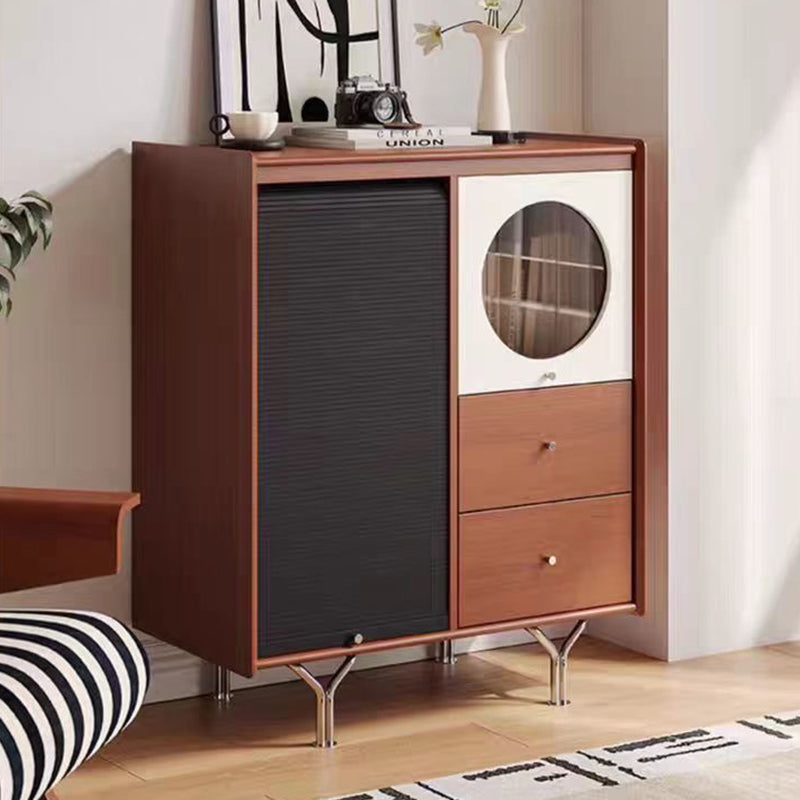 Traditional Vintage Rectangular Pine Wood Boxwood Solid Wood Multi-Layer Board Stainless Steel Storage Cabinet 3-Cabinet For Living Room