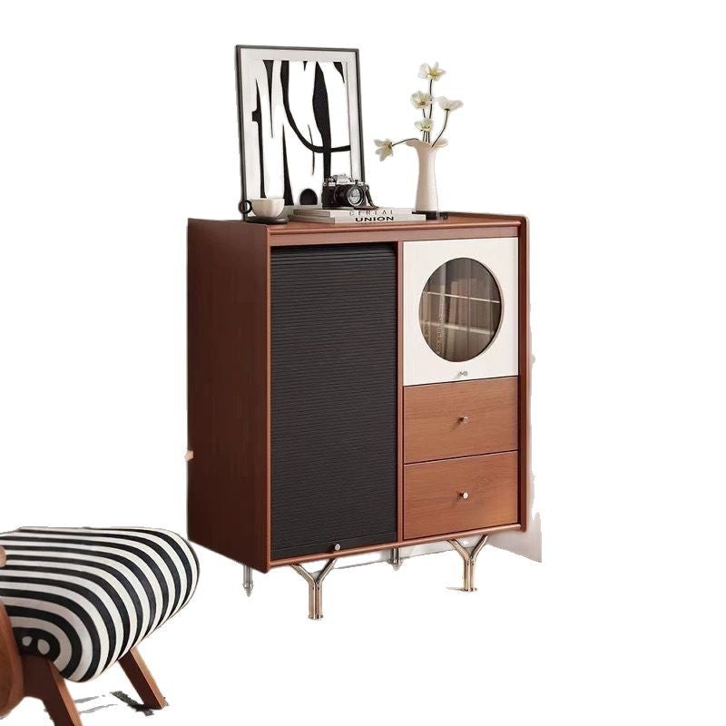 Traditional Vintage Rectangular Pine Wood Boxwood Solid Wood Multi-Layer Board Stainless Steel Storage Cabinet 3-Cabinet For Living Room