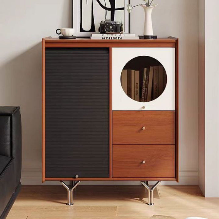 Traditional Vintage Rectangular Pine Wood Boxwood Solid Wood Multi-Layer Board Stainless Steel Storage Cabinet 3-Cabinet For Living Room