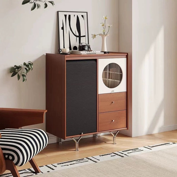Traditional Vintage Rectangular Pine Wood Boxwood Solid Wood Multi-Layer Board Stainless Steel Storage Cabinet 3-Cabinet For Living Room