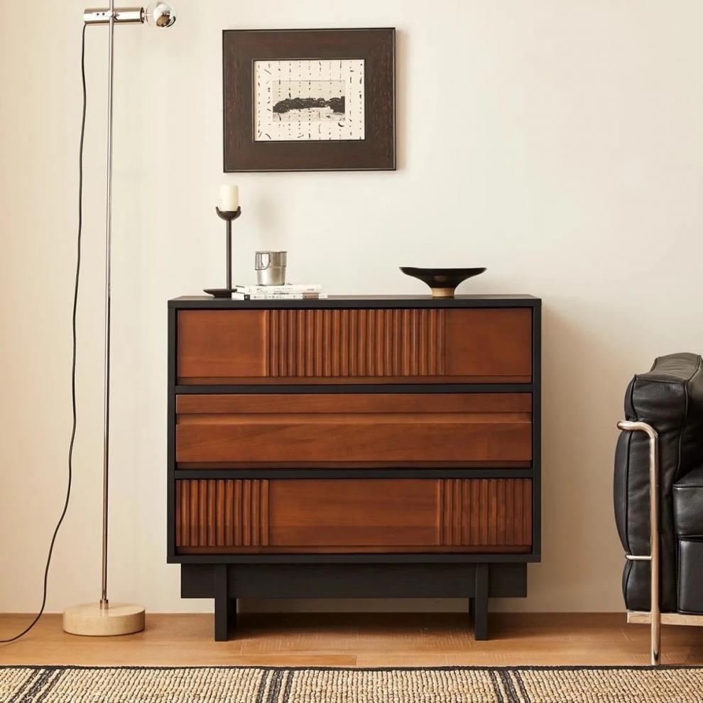 Traditional Vintage Rectangular Pine Wood Plywood Storage Cabinet 3-Cabinet For Bedroom