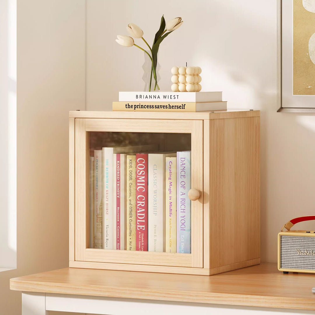 Moderner minimalistischer quadratischer Aufbewahrungsschrank aus Kiefernholz-Verbundplatte und Acryl, 1/2-Schrank, für das Arbeitszimmer 