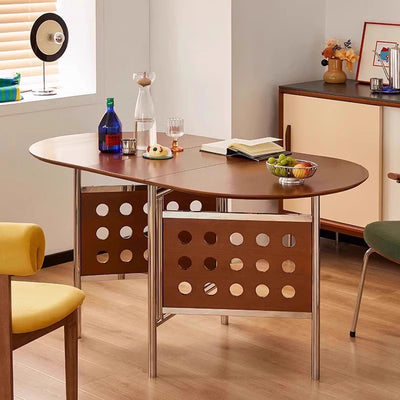 Traditional Rustic Round Square Cherry Wood Stainless Steel Foldable Dining Table For 2-4 Seats
