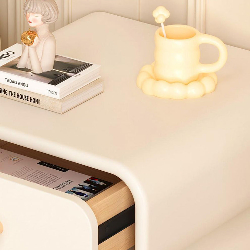 Contemporary Nordic Wavy Rectangular Solid Wood Multi-Layer Board Microfiber Leather Glass Nightstand 1-Drawer For Bedroom