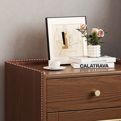 Modern Minimalist Square Rubberwood Steel Rattan Weaving Safe Deposit Box Nightstand 1-Drawer For Bedroom
