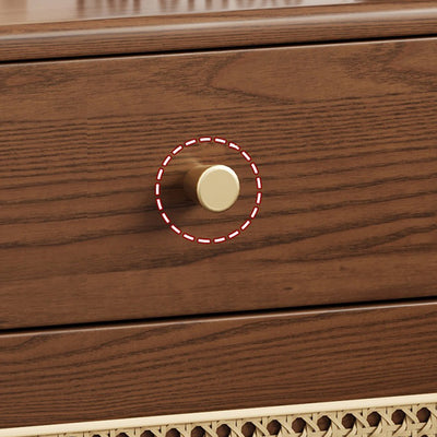 Modern Minimalist Square Rubberwood Steel Rattan Weaving Safe Deposit Box Nightstand 1-Drawer For Bedroom