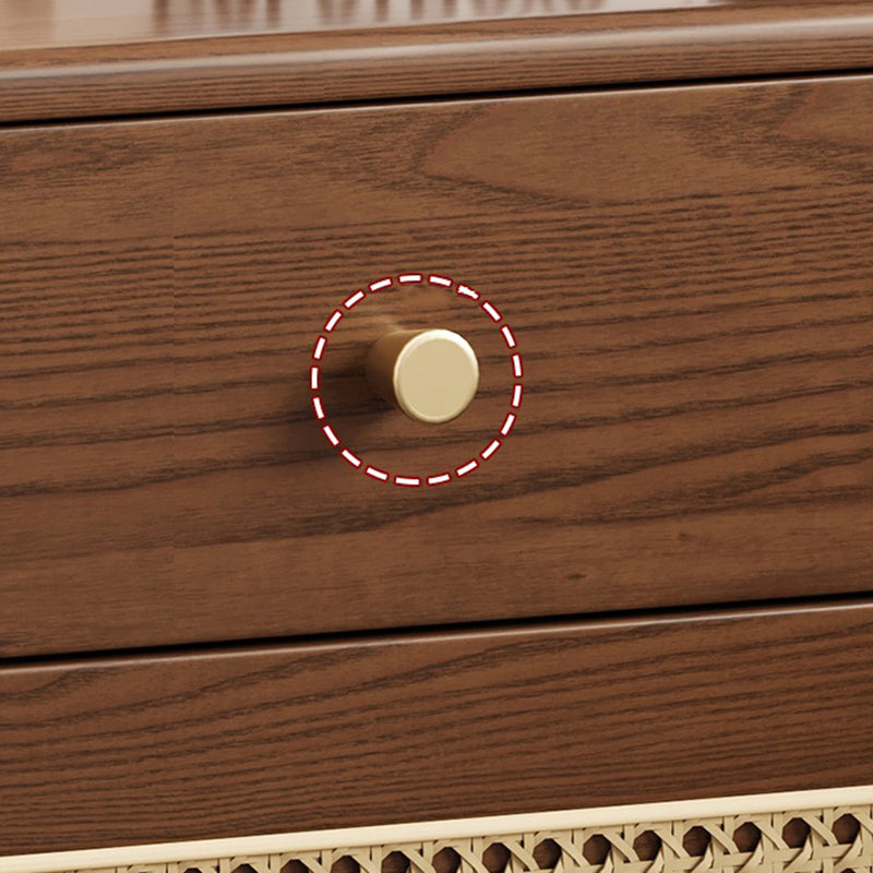 Modern Minimalist Square Rubberwood Steel Rattan Weaving Safe Deposit Box Nightstand 1-Drawer For Bedroom