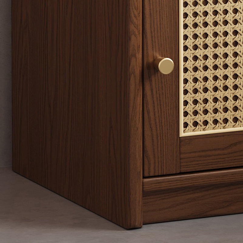 Modern Minimalist Square Rubberwood Steel Rattan Weaving Safe Deposit Box Nightstand 1-Drawer For Bedroom