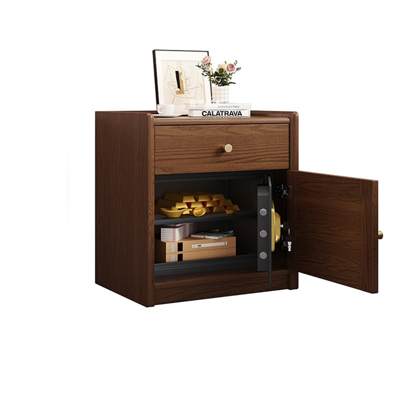 Modern Minimalist Square Rubberwood Steel Rattan Weaving Safe Deposit Box Nightstand 1-Drawer For Bedroom